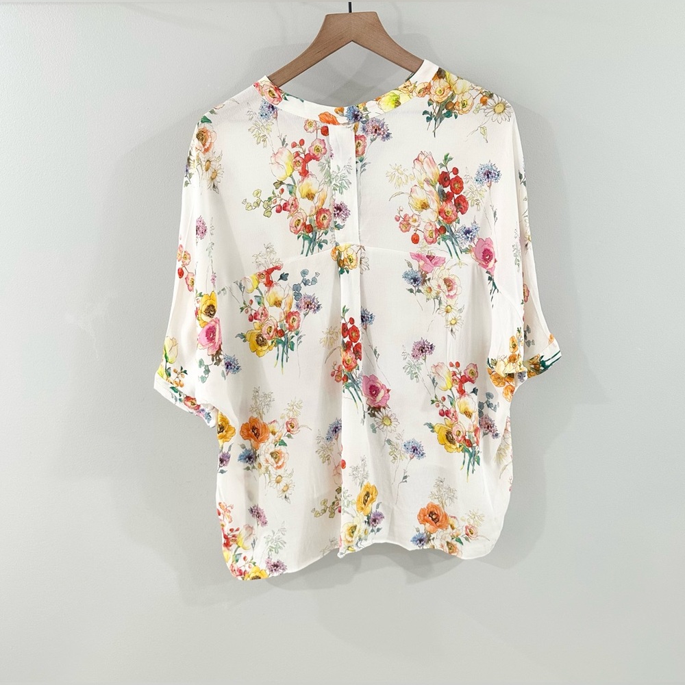 Zara Basic Floral Button Front Oversized Tunic Wh… - image 8